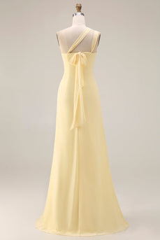 Yellow A Line Convertible Wear Chiffon Backless Long Formal Dress