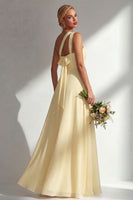 Load image into Gallery viewer, Yellow A Line Convertible Wear Chiffon Backless Long Formal Dress