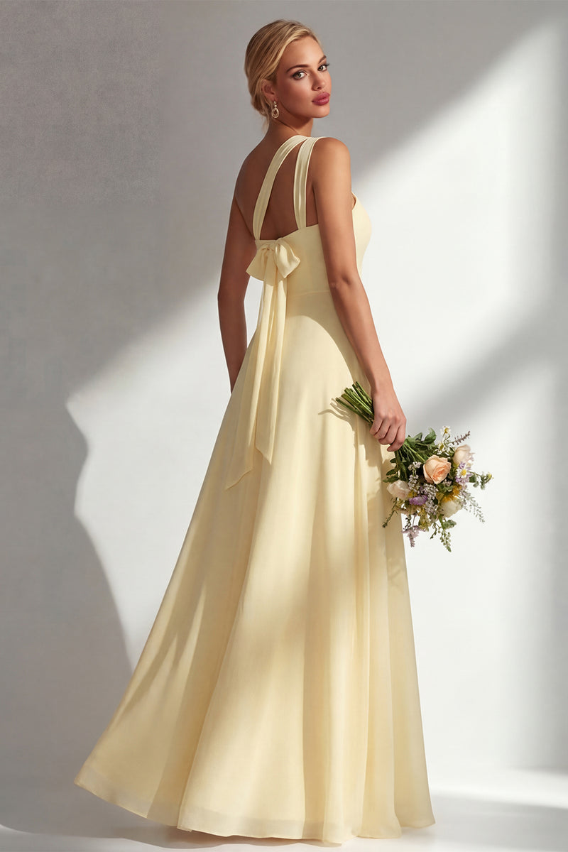 Load image into Gallery viewer, Yellow A Line Convertible Wear Chiffon Backless Long Formal Dress
