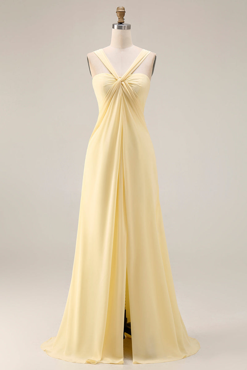 Load image into Gallery viewer, Yellow A Line Convertible Wear Chiffon Backless Long Formal Dress