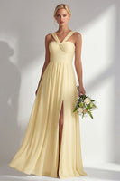 Load image into Gallery viewer, Yellow A Line Convertible Wear Chiffon Backless Long Formal Dress