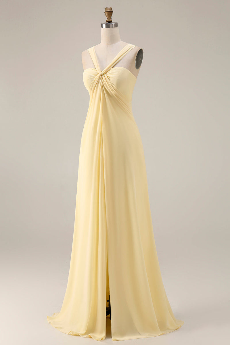 Load image into Gallery viewer, Yellow A Line Convertible Wear Chiffon Backless Long Formal Dress