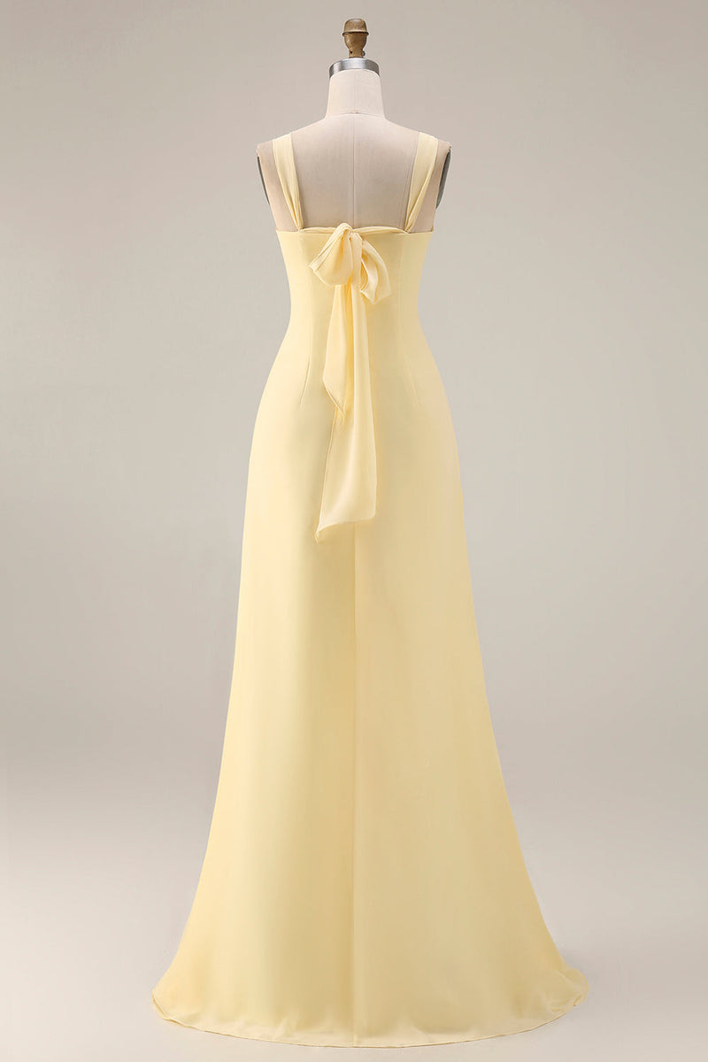 Load image into Gallery viewer, Yellow A Line Convertible Wear Chiffon Backless Long Formal Dress