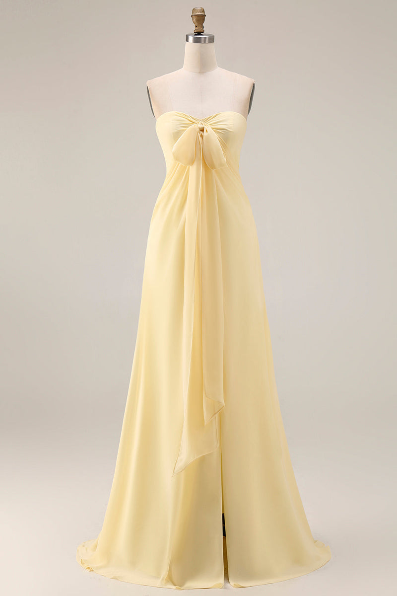 Load image into Gallery viewer, Yellow A Line Convertible Wear Chiffon Backless Long Formal Dress