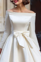 Load image into Gallery viewer, A Line White Off the Shoulder Short Wedding Dress with Bow