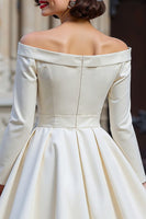 Load image into Gallery viewer, A Line White Off the Shoulder Short Wedding Dress with Bow
