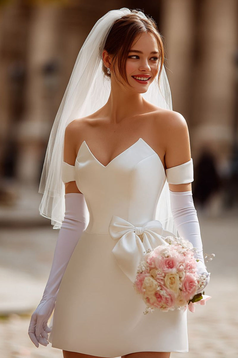 Load image into Gallery viewer, Ivory Off the Shoulder Bodycon Short Wedding Dress
