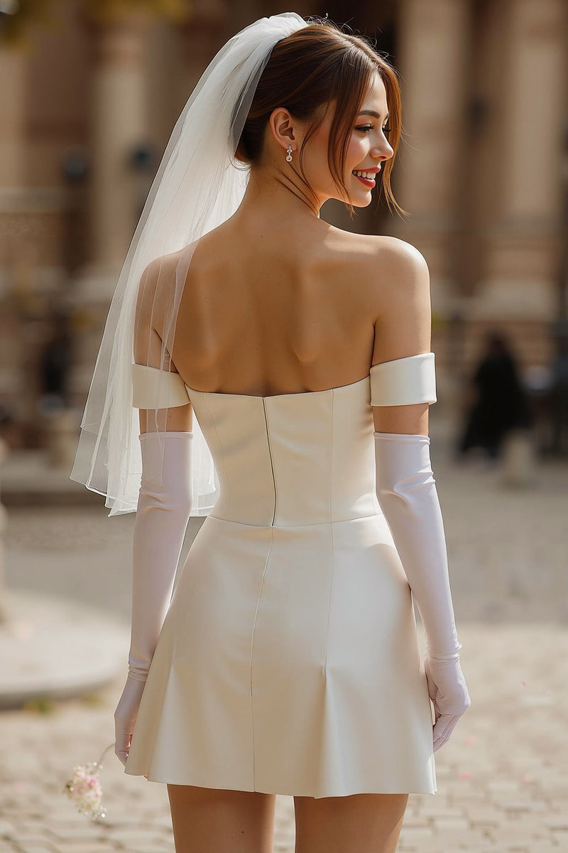Load image into Gallery viewer, Ivory Off the Shoulder Bodycon Short Wedding Dress