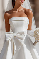 Load image into Gallery viewer, White A Line Satin Short Strapless Wedding Dress with Bow