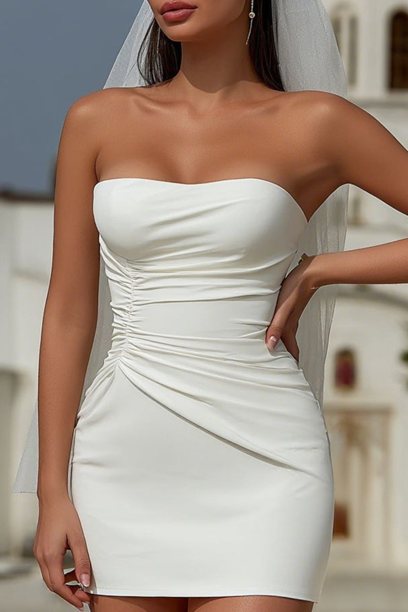 Load image into Gallery viewer, White Bodycon Short Strapless Wedding Dress
