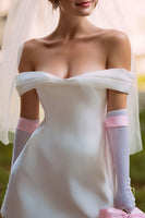 Load image into Gallery viewer, Off the Shoulder White A Line Short Wedding Dress