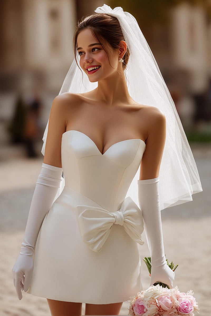 Load image into Gallery viewer, Ivory Short Corset Sweetheart Wedding Dress with Bow