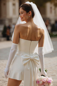 Ivory Short Corset Sweetheart Wedding Dress with Bow