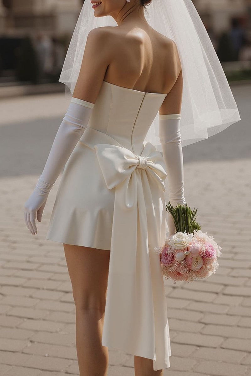 Load image into Gallery viewer, Ivory Short Corset Sweetheart Wedding Dress with Bow