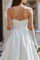 Load image into Gallery viewer, White A Line Satin Strapless Midi Wedding Dress with Bow