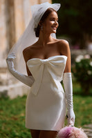 Load image into Gallery viewer, White Strapless Short Bodycon Wedding Dress with Bow