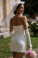Load image into Gallery viewer, White Strapless Short Bodycon Wedding Dress with Bow