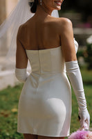 Load image into Gallery viewer, White Strapless Short Bodycon Wedding Dress with Bow