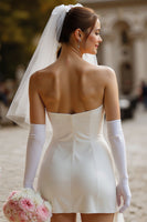Load image into Gallery viewer, White Bodycon Satin Strapless Short Corset Wedding Dress with Bow