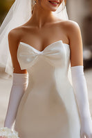 Load image into Gallery viewer, White Bodycon Satin Strapless Short Corset Wedding Dress with Bow