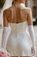 Load image into Gallery viewer, White Bodycon Satin Strapless Short Corset Wedding Dress with Bow