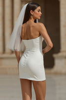 Load image into Gallery viewer, White Ruched Sweetheart Bodycon Short Wedding Dress