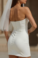 Load image into Gallery viewer, White Ruched Sweetheart Bodycon Short Wedding Dress