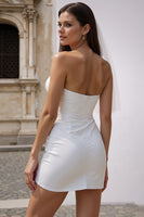Load image into Gallery viewer, White Bodycon Ruched Sweetheart Short Wedding Dress