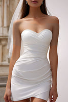 Load image into Gallery viewer, White Bodycon Ruched Sweetheart Short Wedding Dress