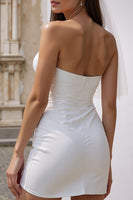 Load image into Gallery viewer, White Bodycon Ruched Sweetheart Short Wedding Dress