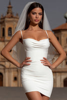 Load image into Gallery viewer, White Bodycon Spaghetti Straps Short Wedding Dress