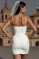 Load image into Gallery viewer, White Bodycon Spaghetti Straps Short Wedding Dress