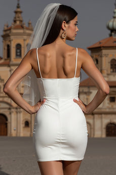 White Bodycon Spaghetti Straps Short Wedding Dress