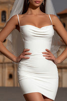 Load image into Gallery viewer, White Bodycon Spaghetti Straps Short Wedding Dress
