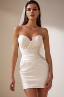 Load image into Gallery viewer, White Ruched Bodycon Sweetheart Short Wedding Dress