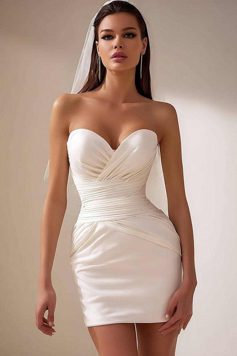 Load image into Gallery viewer, White Ruched Bodycon Sweetheart Short Wedding Dress