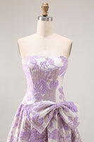 Load image into Gallery viewer, Lilac Floral Jacquard A Line Long Strapless Prom Dress with Bow