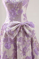 Load image into Gallery viewer, Lilac Floral Jacquard A Line Long Strapless Prom Dress with Bow