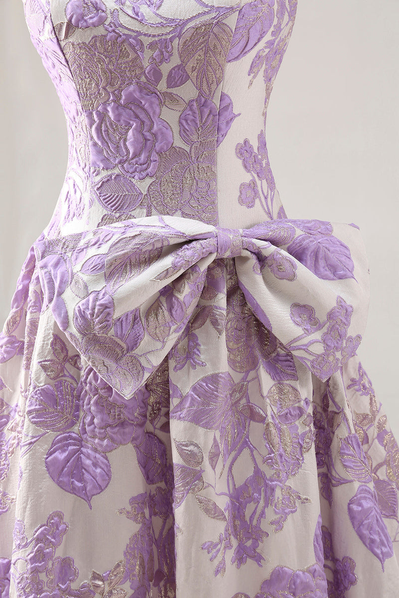 Load image into Gallery viewer, Lilac Floral Jacquard A Line Long Strapless Prom Dress with Bow