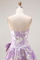 Load image into Gallery viewer, Lilac Floral Jacquard A Line Long Strapless Prom Dress with Bow