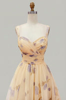 Load image into Gallery viewer, Yellow A-Line Foral Long Prom Dress with Ruffles