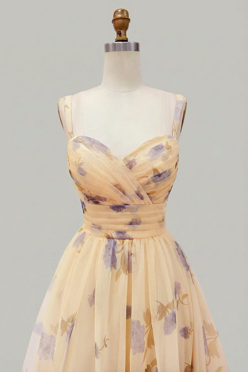 Load image into Gallery viewer, Yellow A-Line Foral Long Prom Dress with Ruffles