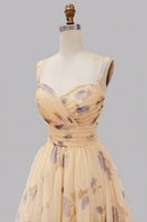 Load image into Gallery viewer, Yellow A-Line Foral Long Prom Dress with Ruffles