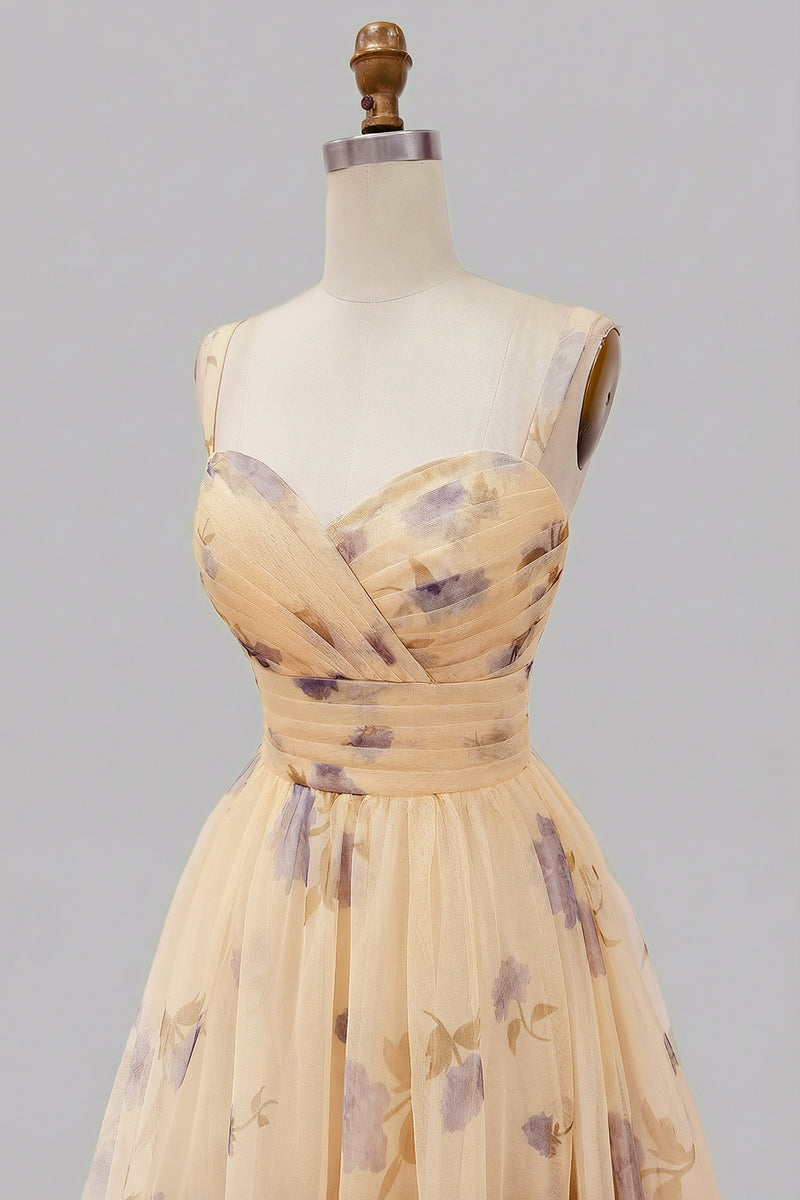Load image into Gallery viewer, Yellow A-Line Foral Long Prom Dress with Ruffles