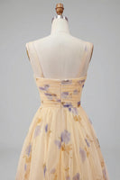 Load image into Gallery viewer, Yellow A-Line Foral Long Prom Dress with Ruffles