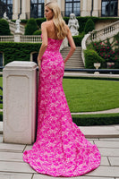 Load image into Gallery viewer, Fuchsia Flower Maxi Mermaid Prom Dress with Slit