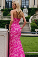 Load image into Gallery viewer, Fuchsia Flower Maxi Mermaid Prom Dress with Slit