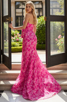 Load image into Gallery viewer, Fuchsia Flower Mermaid Long Prom Dress with Bow