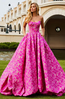 Load image into Gallery viewer, Fuchsia Flower A Line Long Corset Prom Dress