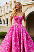 Load image into Gallery viewer, Fuchsia Flower A Line Long Corset Prom Dress